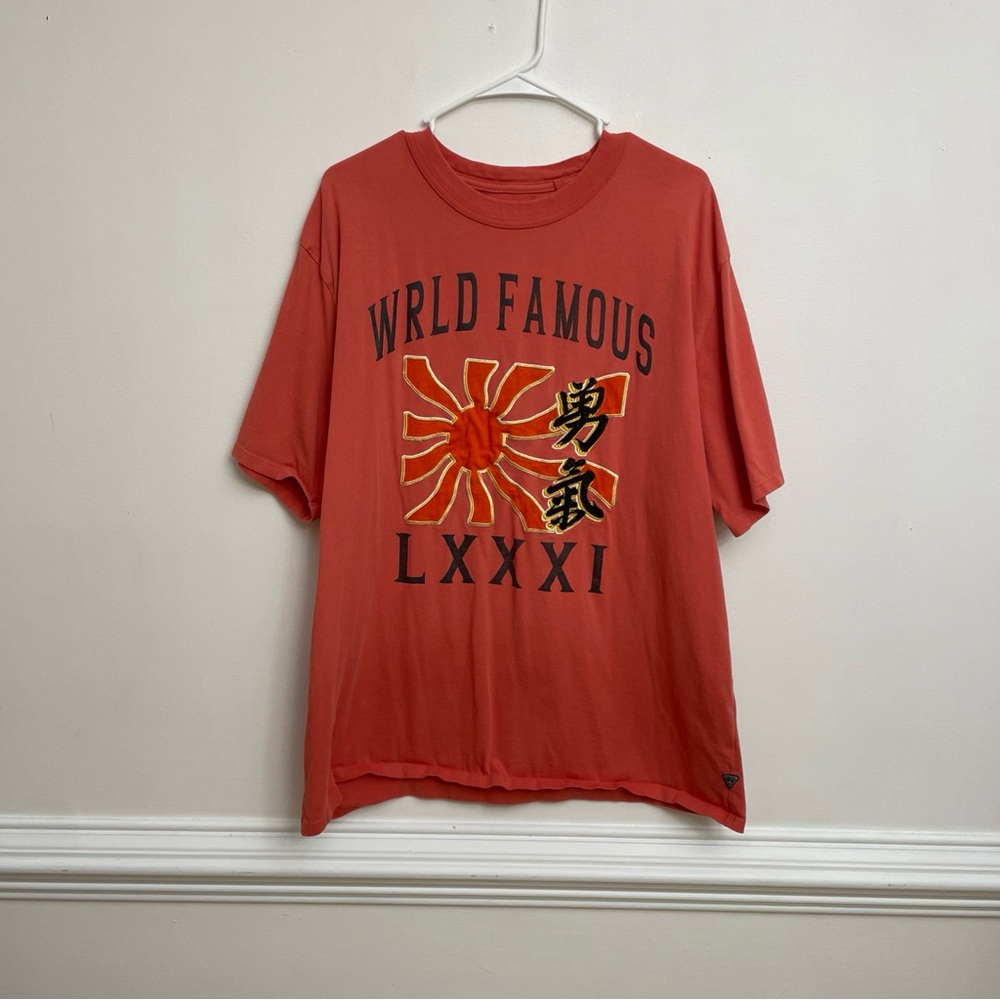 GUESS Wrld Famous Sun Graphic T-Shirt Men’s XL Short‎ Sleeve Orange